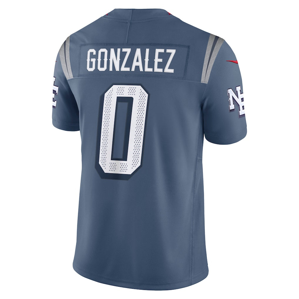 NE.Patriots #0 Christian Gonzalez Storm Blue Vapor F.U.S.E. Limited Jersey