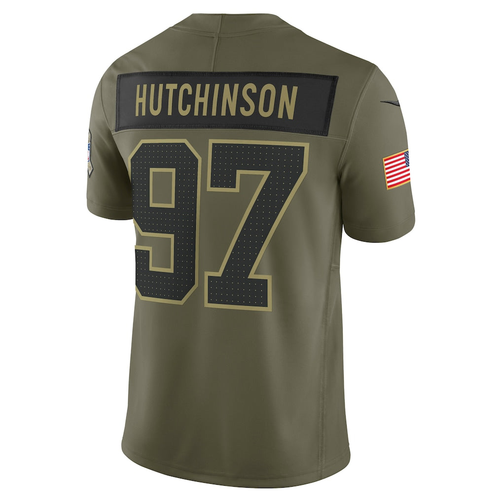 D.Lions #97 Aidan Hutchinson Olive Vapor F.U.S.E. Limited Jersey